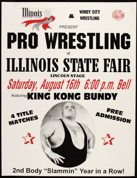 1980s King Kong Bundy 17" x 22" Illinois State Fair Wrestling Poster