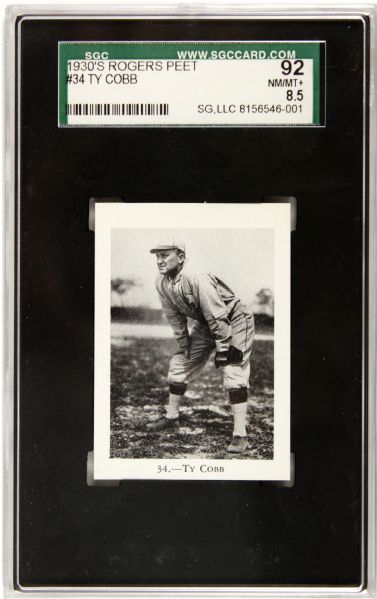 1930s Rogers Peet #34 Ty Cobb Trading Card (SGC 92 NM/MT +) 