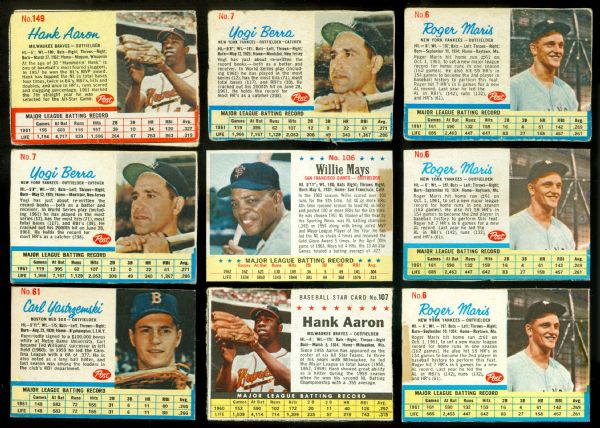 1961-1963 Post Cereal Hall Of Famers & Stars Collection (19) 