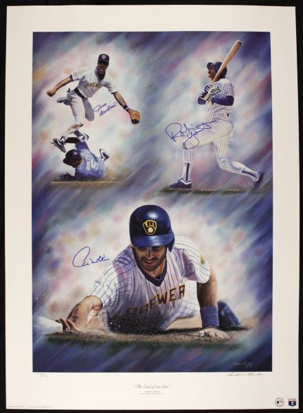 1993 Robin Yount Paul Molitor Jim Ganter "The End of an Era" Milwaukee Brewers 27.5" x 37.5" Lithograph - JSA