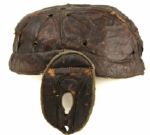 1900-08 circa Youth Model (8" diameter) Flat Top Model Leather Football Helmet w/ 12 ventilation holes
