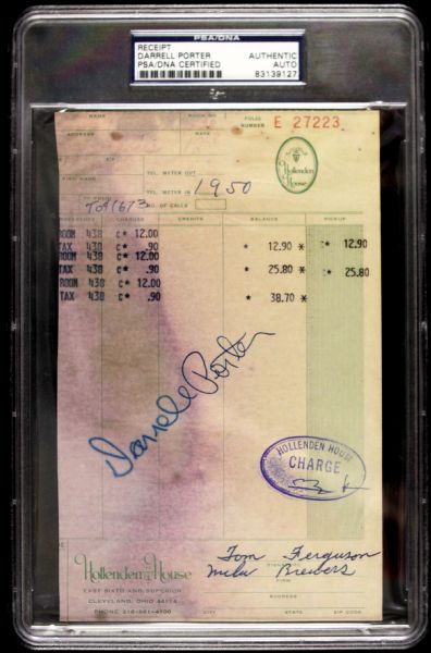 Darrell Porter Milwaukee Brewers Signed and Slabbed Hotel Receipt - PSA/DNA