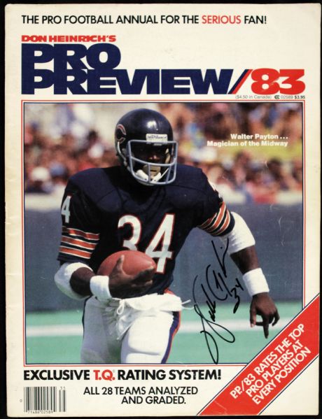 1983 Walter Payton Chicago Bears Signed Pro Preview Magazine From Reunion Signing - JSA 
