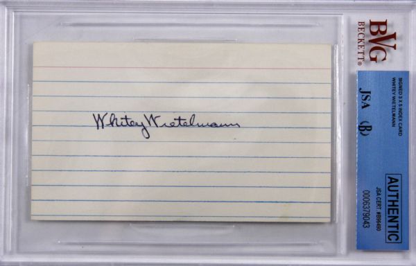 Whitey Wietelmann signed 3x5 Index Card (BVG/JSA Authentic & Encapsulated)