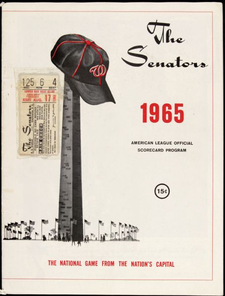 1965 Washington Senators Scorecard & Ticket vs. Boston Red Sox