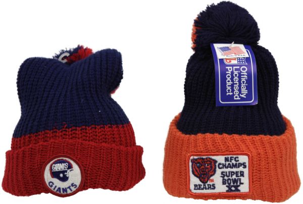 1980s circa NFL Stocking Caps - Chicago Bears and New York Giants