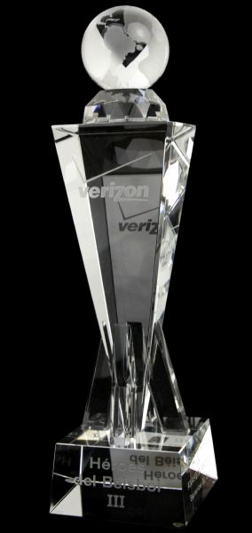 2003 Texas Rangers vs. Anaheim Angels Verizon Heroes del Beisbol III Crystal Trophy With Velvet Case