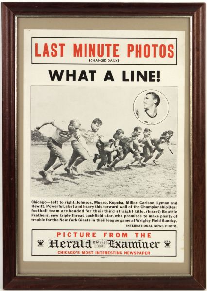 1932-33 Chicago Bears Herald Examiner Promotional 11" x 16" Display 