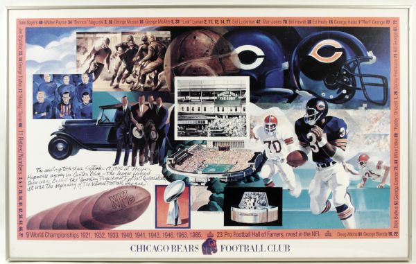 1980s Chicago Bears 40 1/2" x 25" Artwork Displayed in Soldier Field Luxury Suites Display Purchased From Bears 