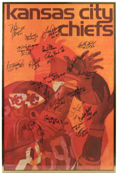 1970s Kansas City Chiefs Team Signed Super Bowl IV Poster w/ Sigs. Incl. Hank Stram & Inscriptions - JSA 