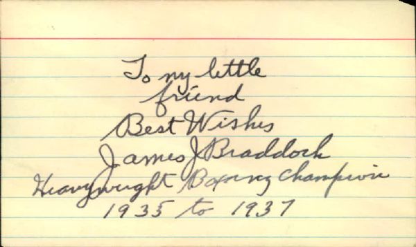 1930s James Braddock Cinderella Man Signed Index Card - JSA 