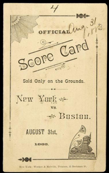 1883 New York Gothams vs. Boston Beaneaters Scorecard League Championship Game w/ Buck Ewing