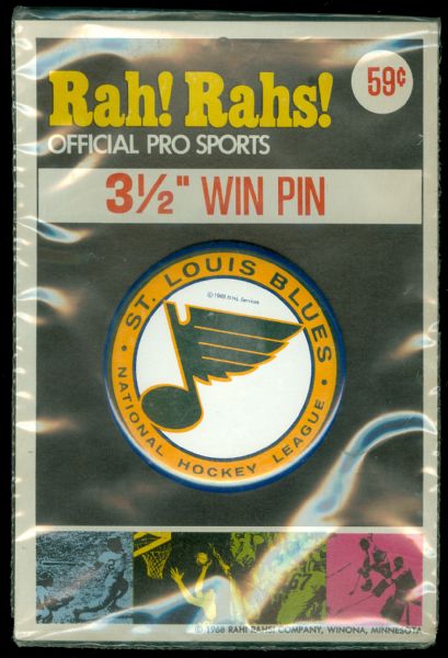 1968/69 St. Louis Blues 3 1/2" Rah! Rahs! Win Pin MIP