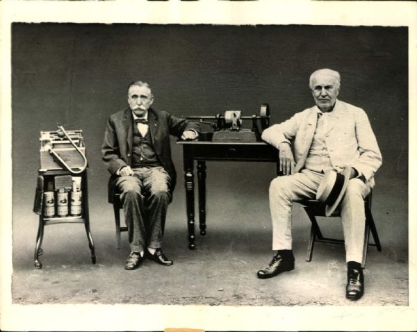1890s circa Thomas Edison with Assistant John Ott "The Chicago Sun-Times Archives" 1931 Print (Chicago Sun-Times Hologram/MEARS Photo LOA)