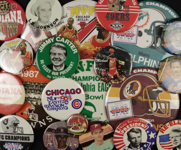 1980s Collection of Pins - Super Bowl Michael Jordan Many Oversized - Lot of 45