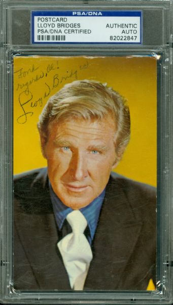 Lloyd Bridges Twice Signed Postcard PSA/DNA Encapsulated