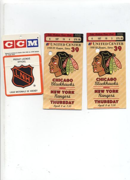 1999 Chicago Blackhawks vs. New York Rangers Ticket Stub - Lot of 2 Wayne Gretzky Final Game Against Blackhawks