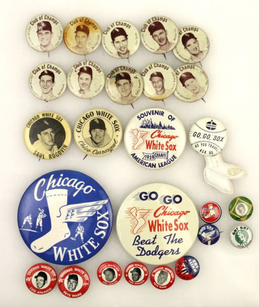 1950s-60s Chicago White Sox Pinback - Lot of 26 w/ Luis Aparicio & Nellie Fox 