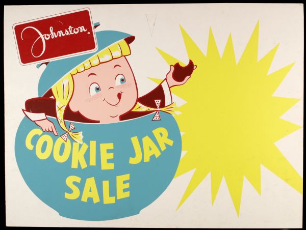 1950-60s Johnston Cookies Milwaukee Braves Store Display "Cookie Jar Sale" Sign (27 1/2" x 20 1/2) Rare