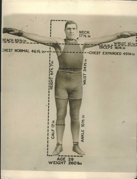 1916 Jess Willard Physical Dimensions "Rogers Photo Archives" Original 6.5" x 8.5" Photo (MEARS Photo LOA)