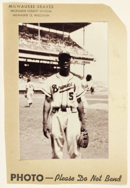 1954 Hank Aaron Milwaukee Braves 4" x 6" Photo From Rookie Season Wearing #5