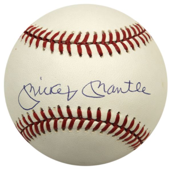 1984-94 Mickey Mantle New York Yankees Single Signed OAL (Brown) Baseball - JSA Full Letter
