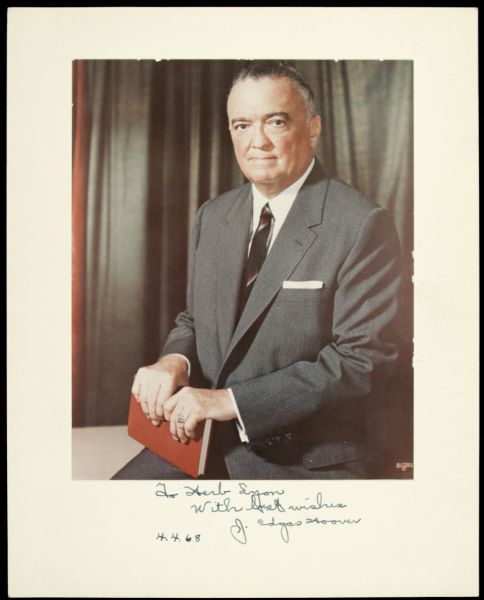 1968 J. Edgar Hoover Signed Photo First Director of FBI  - JSA 