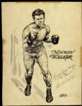 1940s Mickey Walker Signed 10" x 13" Artwork - JSA 