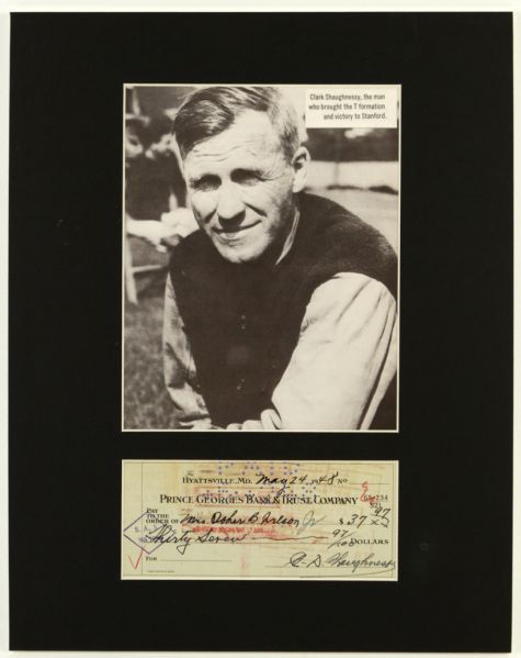 1948 Clark Shaughnessy The Father of The T-Formation Signed Check Display - JSA 