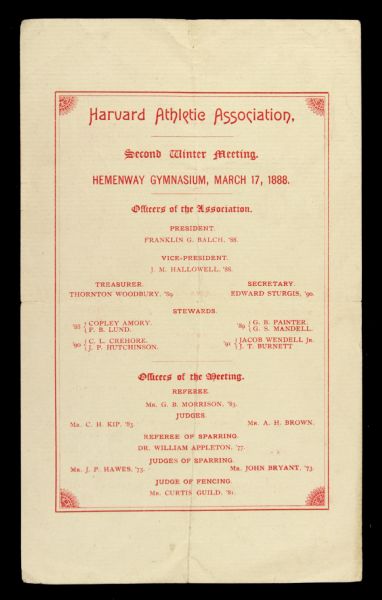 1888 Harvard Athletic Association Gymnastics Meet Program