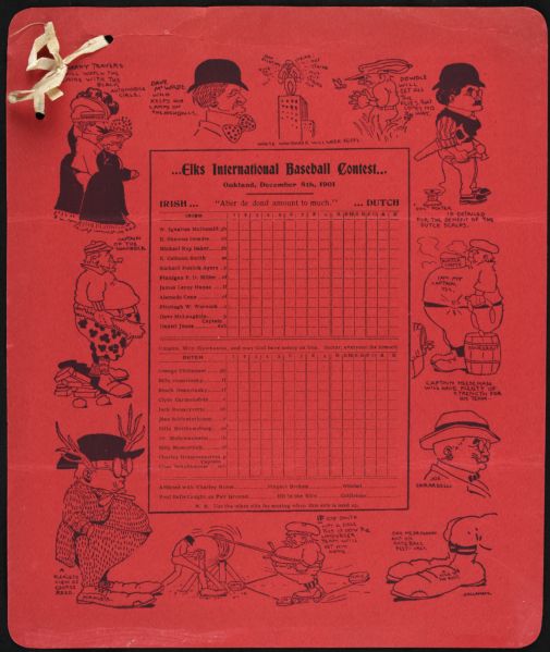 1901 Elks International Baseball Game Scorecard Irish vs. Dutch Oakland 