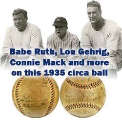 1935 Lou Gehrig Fred Lindstrom Earle Combs Connie Mack & Ultra Rare Hall of Famer Bill McGowan New York Yankees Multi Signed OAL (Harridge) Baseball - JSA Full Letter