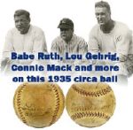 1935 Lou Gehrig Fred Lindstrom Earle Combs Connie Mack & Ultra Rare Hall of Famer Bill McGowan New York Yankees Multi Signed OAL (Harridge) Baseball - JSA Full Letter