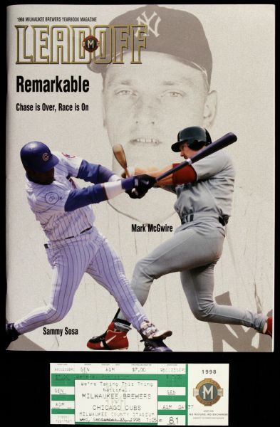 1988-2001 Mark McGwire St. Louis Cardinals Home Run Ticket & Program Sammy Sosa Chicago Cubs Program Ticket - Lot of 3