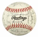 1980s Baseball Greats Multi Signed Ball Mostly New York Yankees w/ 28 Sigs. Incl. Joe DiMaggio Larry Doby Bill Dickey Al Lopez - JSA