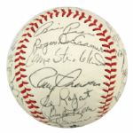 1980s Baseball Greats Multi Signed Ball Mostly New York Yankees w/ 28 Sigs. Incl. Joe DiMaggio Larry Doby Bill Dickey Al Lopez - JSA