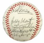 1980s Baseball Greats Multi Signed Ball Mostly New York Yankees w/ 28 Sigs. Incl. Joe DiMaggio Larry Doby Bill Dickey Al Lopez - JSA