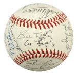 1980s Baseball Greats Multi Signed Ball Mostly New York Yankees w/ 28 Sigs. Incl. Joe DiMaggio Larry Doby Bill Dickey Al Lopez - JSA