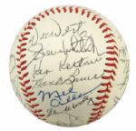 1980s Baseball Greats Multi Signed Ball Mostly New York Yankees w/ 28 Sigs. Incl. Joe DiMaggio Larry Doby Bill Dickey Al Lopez - JSA