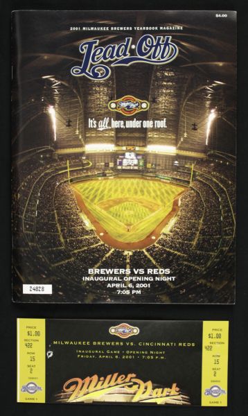 2001 Milwaukee Brewers First Game At Miller Park With Full Ticket 