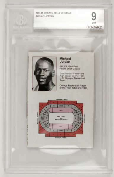1984-85 Chicago Bulls Michael Jordan Pocket Schedule With Jordan Photo - Graded Beckett MINT 9 