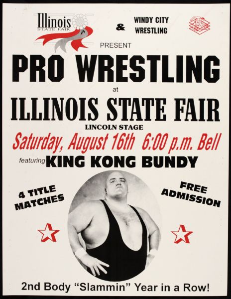 1980s King Kong Bundy 17" x 22" Illinois State Fair Wrestling Poster