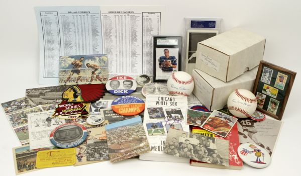Ready Made Memorabilia Collection - Press Pins Signed Baseballs Postcards Cards Autographs (50+ Items)