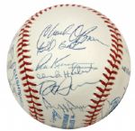 1989 Milwaukee Brewers Team Signed OAL (Brown) Baseball w/ 26 Sigs. Incl. Rare Gus Polidor Robin Yount Paul Molitor (MEARS Auction LOA) 