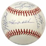 1989 Milwaukee Brewers Team Signed OAL (Brown) Baseball w/ 26 Sigs. Incl. Rare Gus Polidor Robin Yount Paul Molitor (MEARS Auction LOA) 