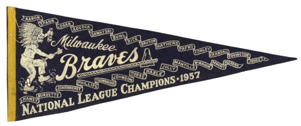 1957 Milwaukee Braves 29" National League Champions Scroll Pennant 
