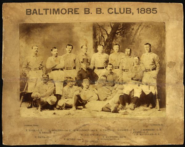 1885 Baltimore Base Ball Club 9 1/2" x 7 1/2" Imperial Cabinet Photo With Patrick Casey From Casey At The Bat