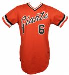 1982 Rennie  Stennett San Francisco Giants Game Worn Alternate Orange Jersey (MEARS Auction LOA & Giants Team LOA)
