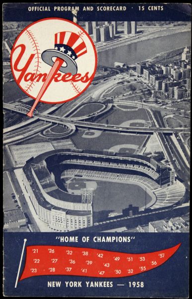 1958 New York Yankees vs. Baltimore Orioles Official Scorecard