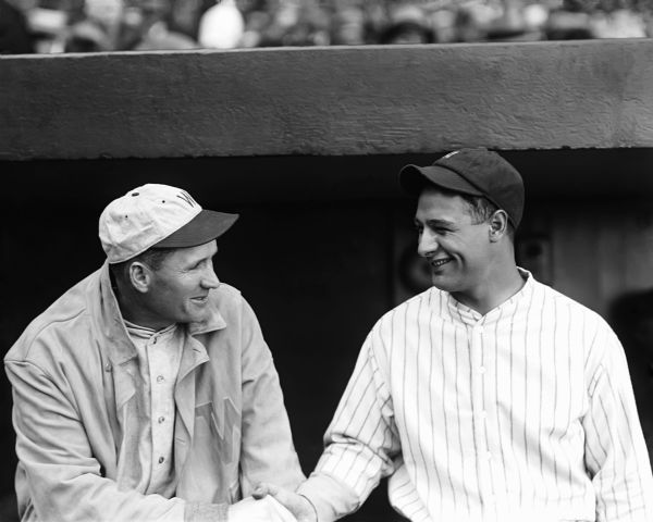 1927 Lou Gehrig Walter Johnson Charles Conlon Original 11" x 14" Photo Hand Developed from Glass Plate Negative & Published (The Sporting News Hologram/MEARS Photo LOA)